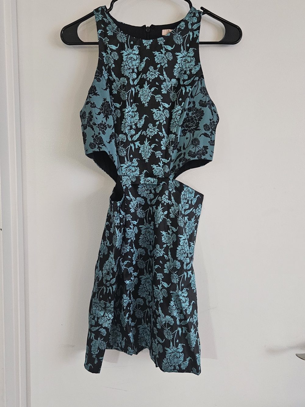 Anthropologie Black Mini Dress with Teal Floral Jacquard
